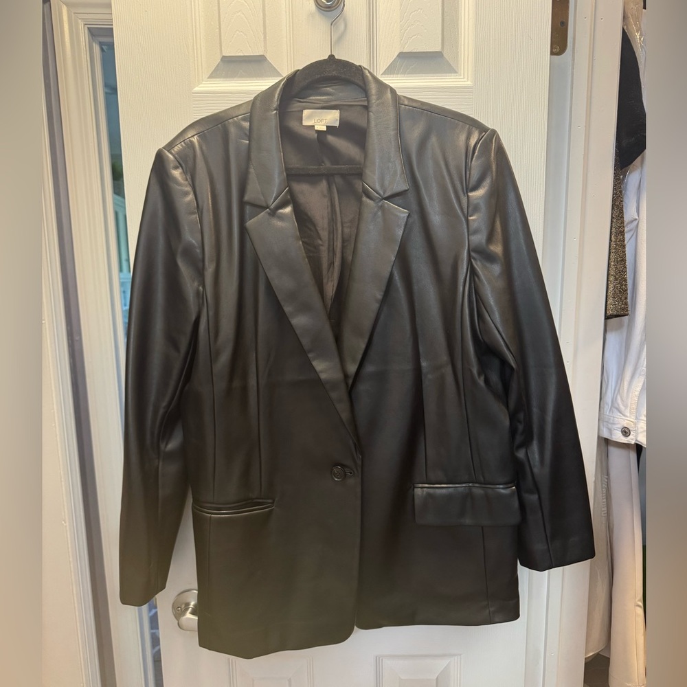 LOFT Black Faux Leather Blazer